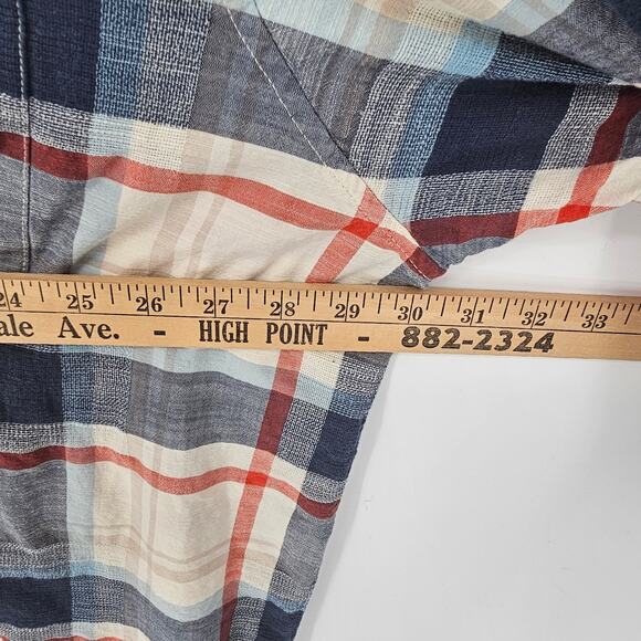 Mutual Weave Cream Navy Plaid Short Sleeve Casual Cotton Button Up Shirt 3XLT - Picture 4 of 6